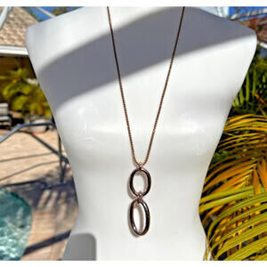 NWT Rose Gold White House Black Market WHBM Long Necklace Double Oval Pendant